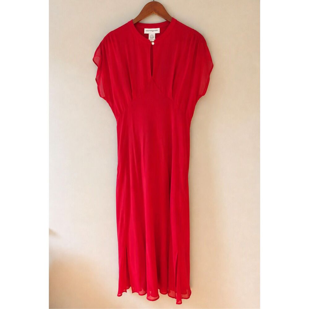 Vintage Bloomingdale Womens Silk Red Drape Short Sleeves Dress Size 12 - Picture 2 of 8